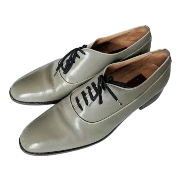 Vintage 1970s Oxford Leather Grey Men Shoes Lace Up Gray Size 8.5 D - Picture 2 of 7